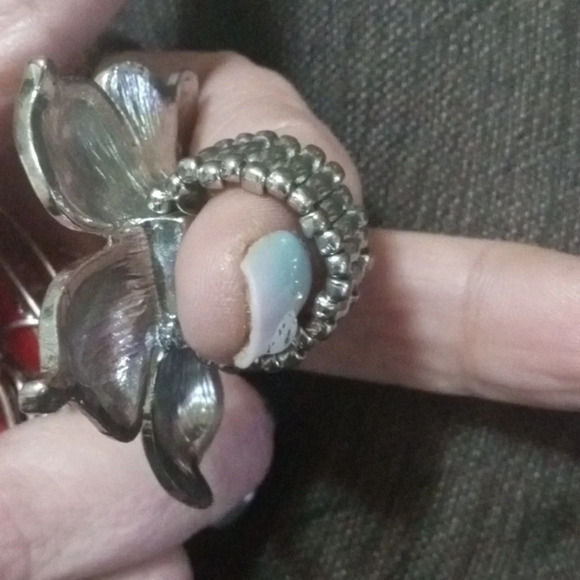 Large Adjustable Orange Hibiscus Flower Statement Ring - Picture 4 of 5